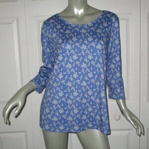 L.L. BEAN Blue & White Floral Supima Cotton 3/4 Sleeve Top